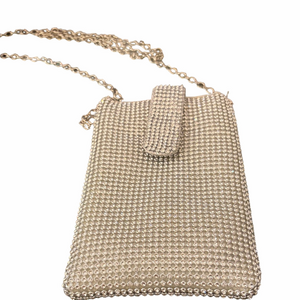 Halle crystal encrusted Silver phone bag with detachable Chain strap.